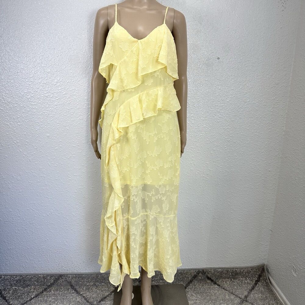 Wild Fable Butter Yellow Ruffle V-Neck Midi Dress Summer Easter Fairy Cottage M